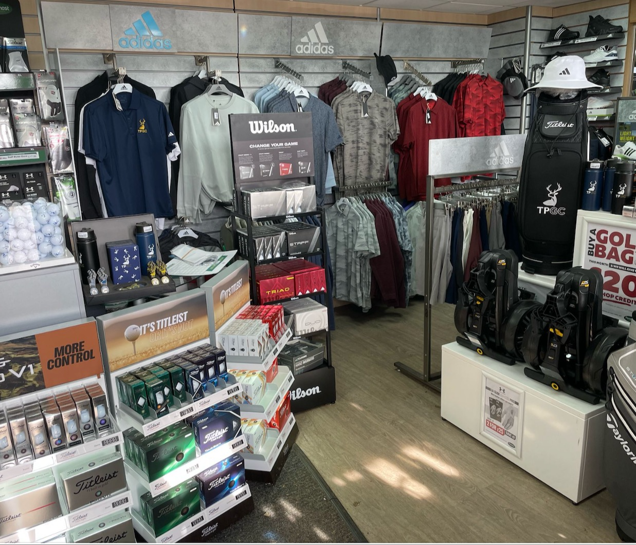 Golf trolleys and technology available from the Trentham Park Pro Shop
